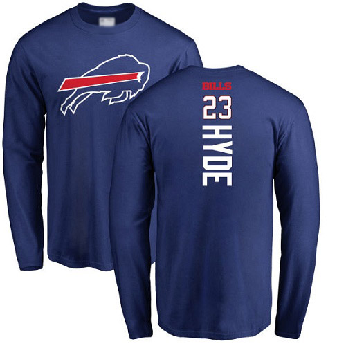 Men NFL Buffalo Bills #23 Micah Hyde Royal Blue Backer Long Sleeve T Shirt->nfl t-shirts->Sports Accessory